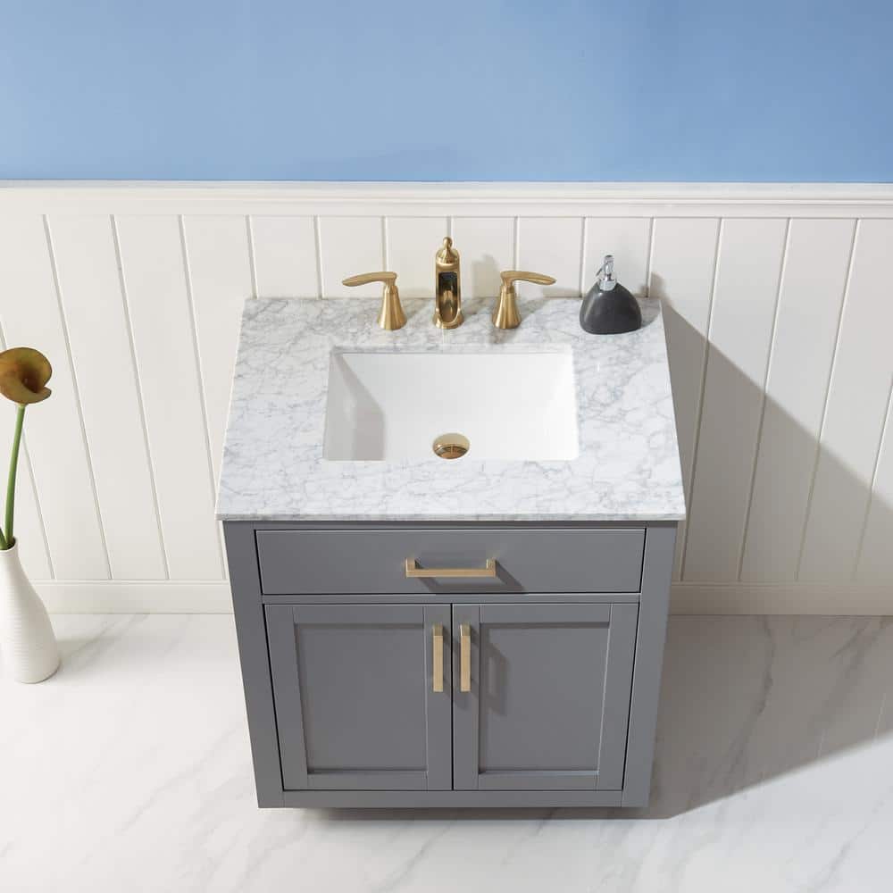 Gray 30" Single Bathroom Vanity with Carrara Marble Top