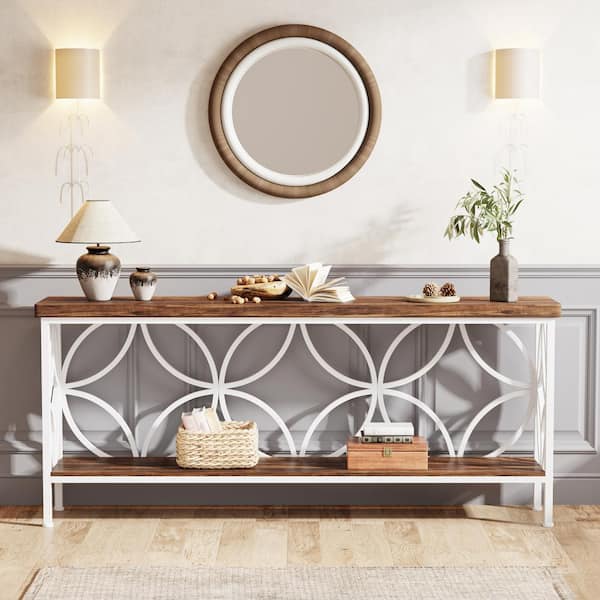 BYBLIGHT 70.9 in. Wood and White Rectangle MDF Console Table with Storage for Entryway, Living Room, Foyer