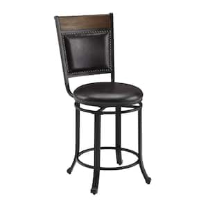 Franklin Rustic Umber with Brown Faux Leather Upholstery 24 in. Counter Stool with Swivel