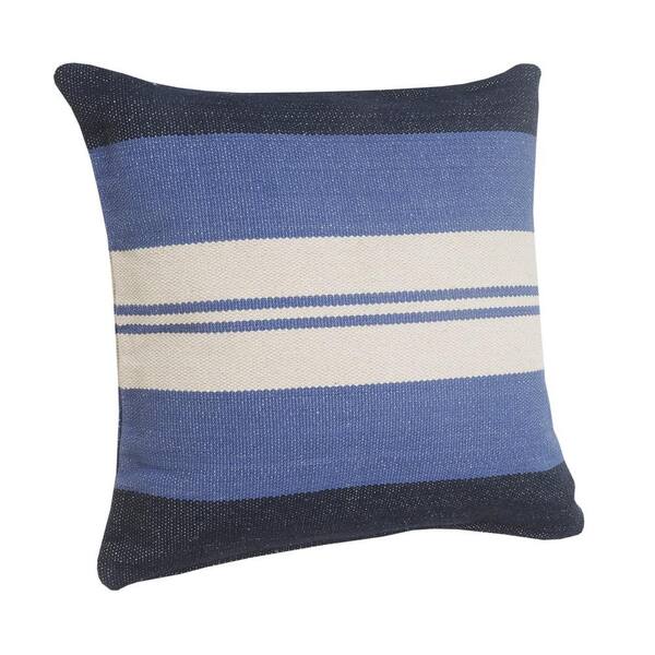 LR Home Classic Coastal Club Double Striped Throw Pillow, Blue/Gray/White