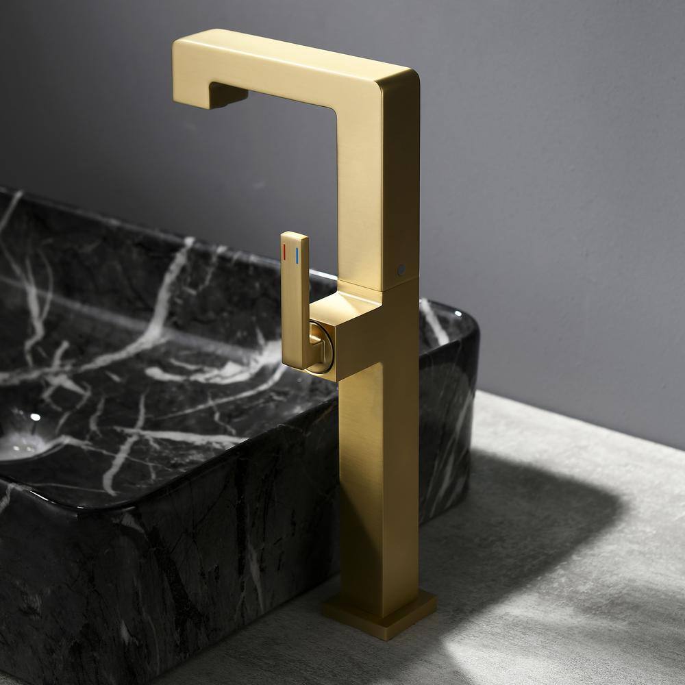 Brushed Gold Tall Single Handle Vessel Sink Faucet