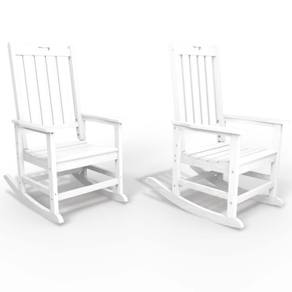 White HDPE Outdoor Patio Rocking Chair Adirondack Rocker Chair with High Backrest (Set of 2) price history on PriceWatchPro