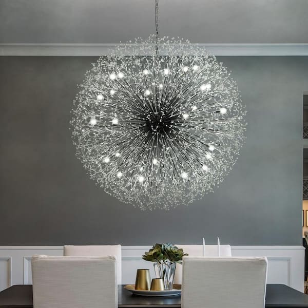 Calzada 59.1 in. 30-Light Chrome Decor Dandelion Firework Chandelier with Bulbs