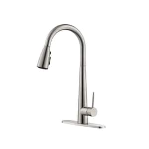 Aerator Single Handle Pull Down Sprayer Kitchen Faucet with Pull Out Spray Wand in Brushed Nickel Stainless