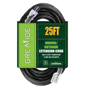 25 ft. 12/3 Heavy Duty Outdoor Extension Cord with 3 Prong Grounded Plug-15 Amps Power Cord Black