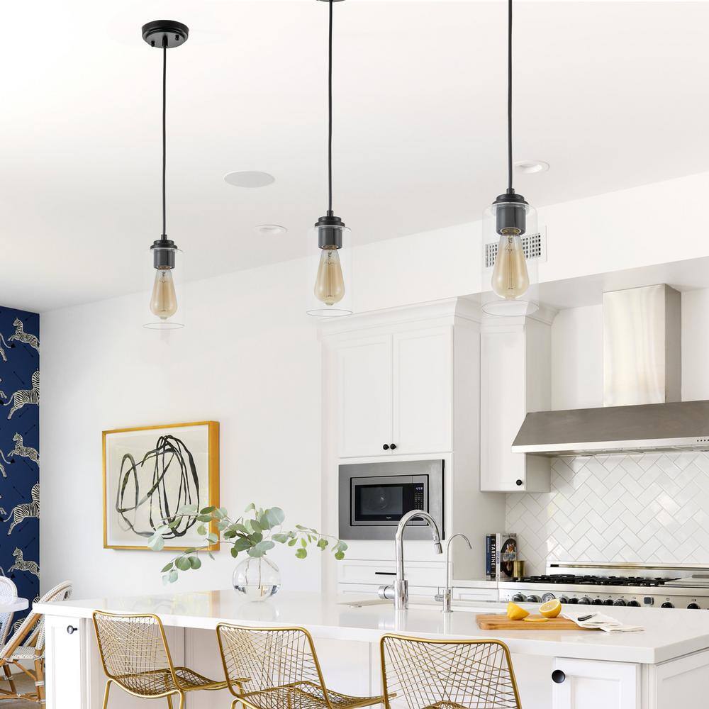 Black and Nickel Mini Pendant Light with Clear Glass Shade