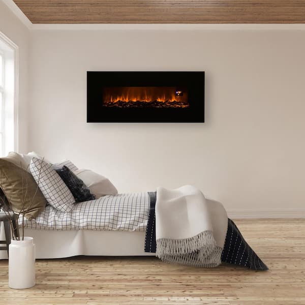 Unbranded 50 in. 5440 BTU Electric Fireplace Furnace Bottom Vent for Mounting Under TV LED Flame, Display and Remote in Black