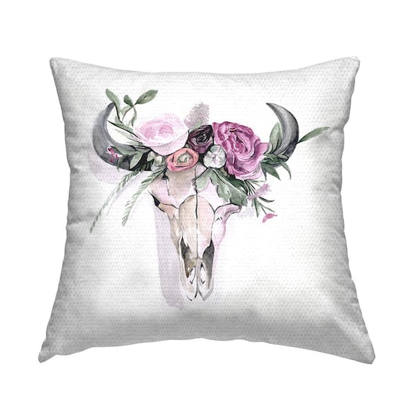 Stupell Industries Southwestern Floral Cow Skull Pink Square Outdoor Throw Pillow