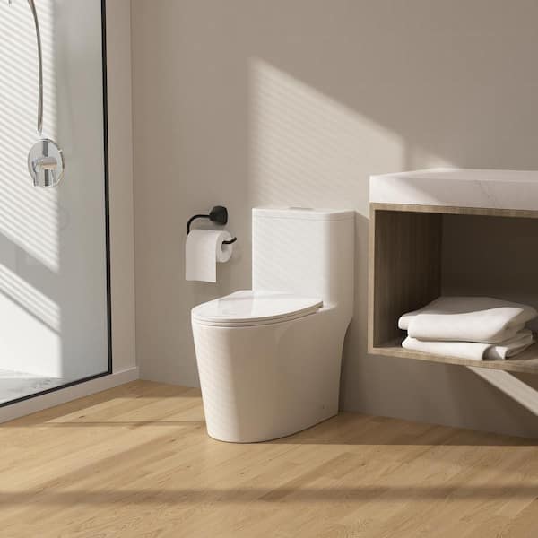 1-piece 1.0 GPF/1.28 GPF Dual Flush Elongated Toilet in White Slow-Close, Seat Included
