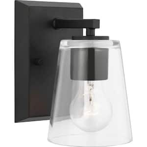 Vertex Collection 4.75 in. 1-Light Matte Black Clear Glass Contemporary Vanity Light