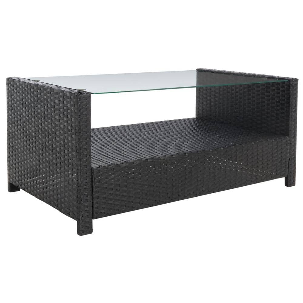 Vellor Black and Light Grey Wicker 4-Piece Patio Conversation Set