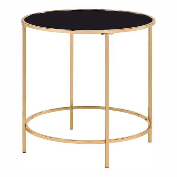 Furniture of America Skyes 22 in. Gold Coating Round Glass Top End Table