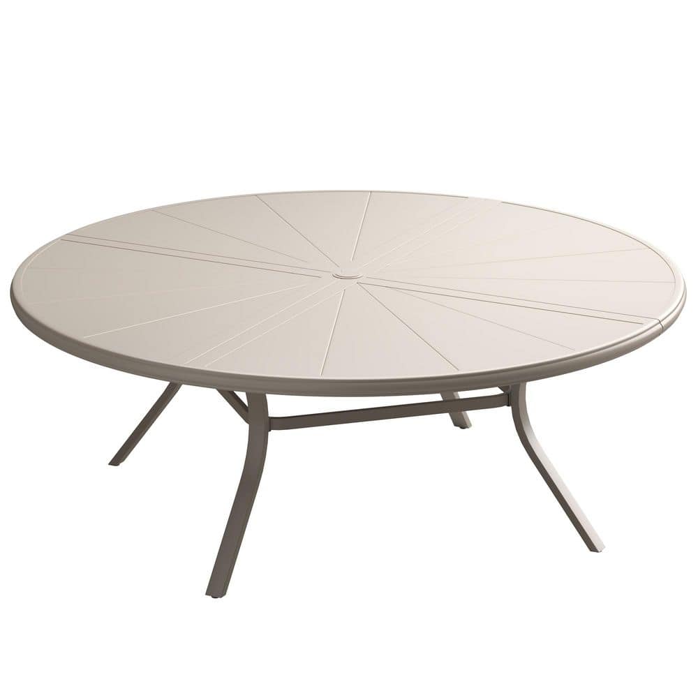 59.8 in. Sandshell Round Outdoor Patio Dining Table for 10 with Umbrella Hole, All-Weather Metal Table price history on PriceWatchPro