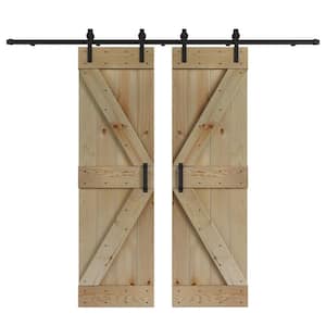 K Series 60 in. x 84 in. Unfinished DIY Knotty Wood Double Sliding Barn Door with Hardware Kit