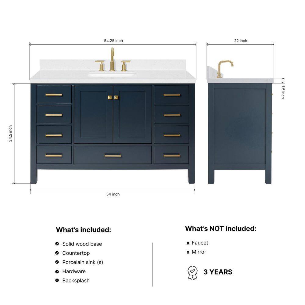Midnight Blue Single Sink Vanity with Carrara Quartz Top