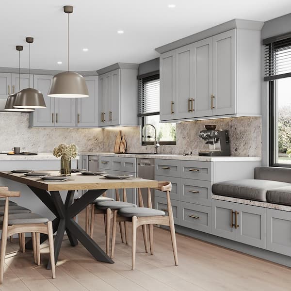 Newport 33 in. W x 24 in. D x 84 in. H Assembled Plywood Double Oven Kitchen Cabinet in Pearl Gray with Soft Close