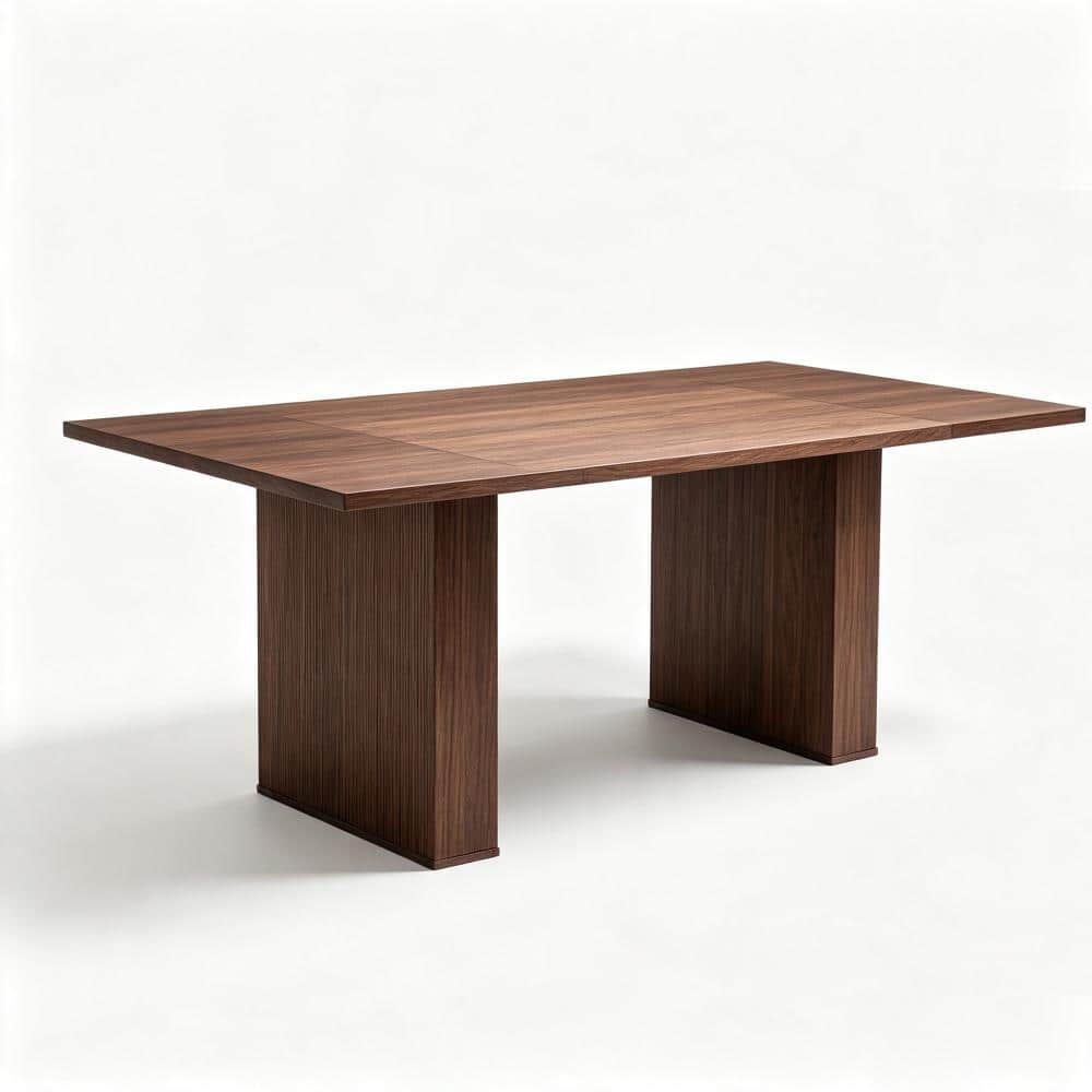 78.74" Rectangular Walnut Mid‑Century Fluted Pedestal Dining Table, Heavy‑Duty Large Multipurpose Table for Office