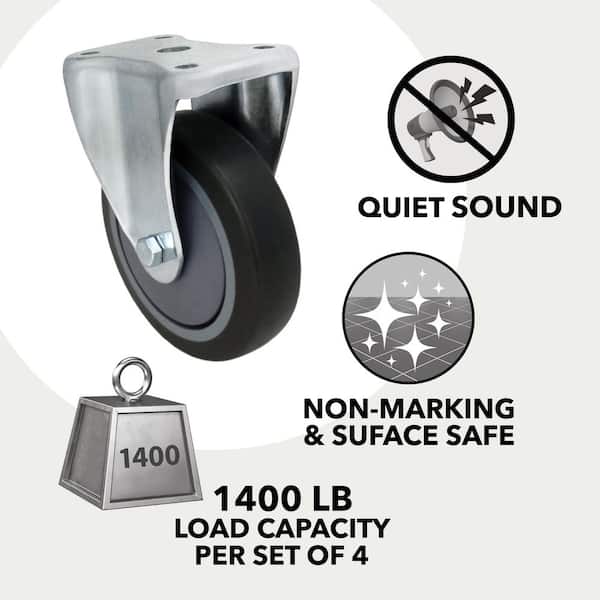 5 in. Gray Rubber Like TPR and Steel Rigid Plate Caster with 350 lb. Load Rating