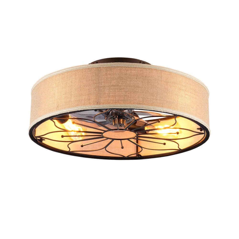 20 in. Indoor Flush Mount Farmhouse Style Black Beige Ceiling Fan with Remote Control, Fabric Accents price history on PriceWatchPro