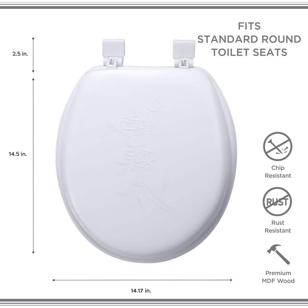 White Decorative Soft Vinyl Round Toilet Seat with Non-Slip Hinges