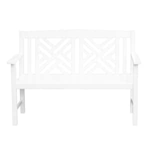 4 ft. White Wooden Indoor/Outdoor Fretwork Bench, Home Patio Garden Deck Seating