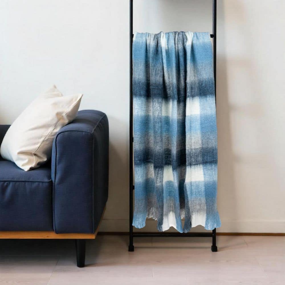 Cabino Lodge Blue and Gray Wool Blend Throw Blanket