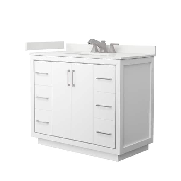 Wyndham Collection Icon 42 in. W x 22 in. D x 35 in. H Single Bath Vanity in White with White Quartz Top