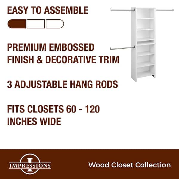 Impressions Standard 60 in. W - 120 in. W White Wood Closet System