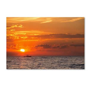 22 in. x 32 in. Fishing Boat Sunset by Jason Shaffer Floater Frame Nature Wall Art