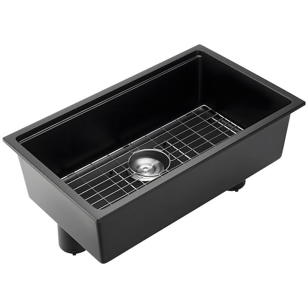 30 in. Undermount/Drop-In Granite Kitchen Sink Workstation Quartz and Resin Single Bowl w/ Accessories Black 2025 update