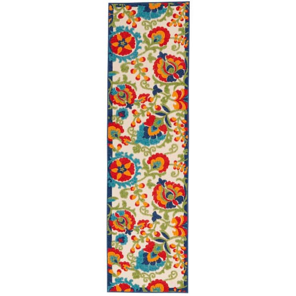 Aloha Multicolor 2 ft. x 8 ft. Kitchen Runner Floral Modern Indoor/Outdoor Patio Area Rug