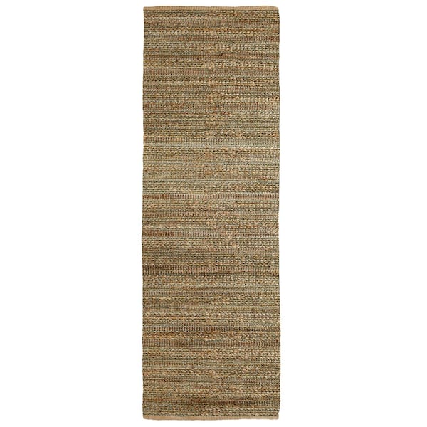 Unbranded Transitional Striped Jute Blend Smoke Green 2 ft. 6 in. x 7 ft. 9 in. Area Rug