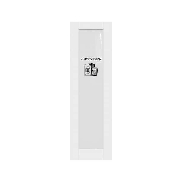 26 in. x 80 in. 1-Lite Tempered Frosted Glass White Primed Solid MDF Interior Door Slab with Peel Sticker (Laundry)