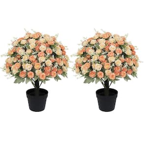 24 in. Yellow Faux Flower Artificial Rose Fake Flowers Plants in Pot for Living Room Porch Patio Yard Decor (2-Pack)