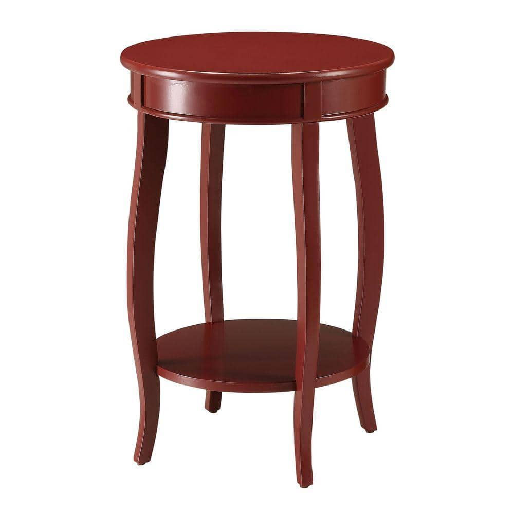 18.5 in. Red Round Wood Outdoor Coffee Table with Bottom Shelf