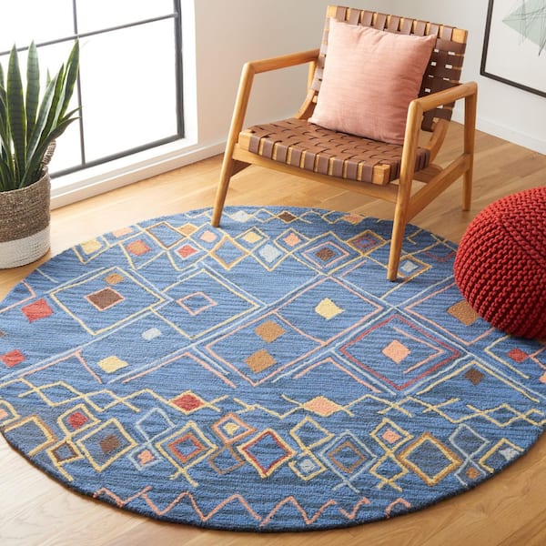 Suzani 6 ft. x 6 ft. Blue/Multi Tribal Round Rug