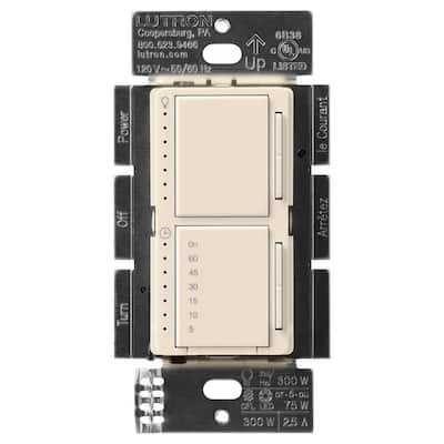 Maestro LED+ Dual Dimmer and Timer Switch, 75-Watt LED Bulbs/2.5A Fans, Single-Pole, Light Almond (MACL-L3T251-LA)