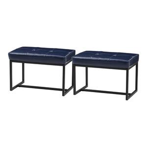 Modern Navy Blue Thick Leatherette Accent Stool (Set of 2)