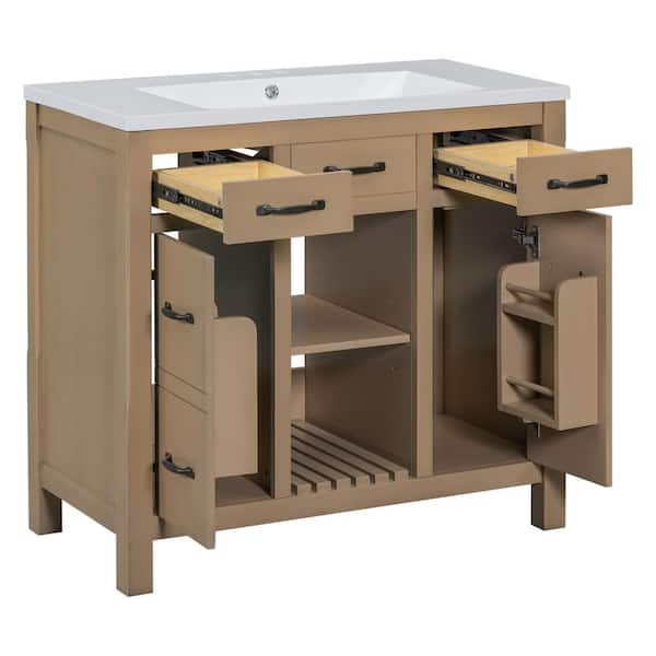 COWLOWN 36 in. W x 18 in. D x 33 in. H Bathroom Brown Linen Cabinet
