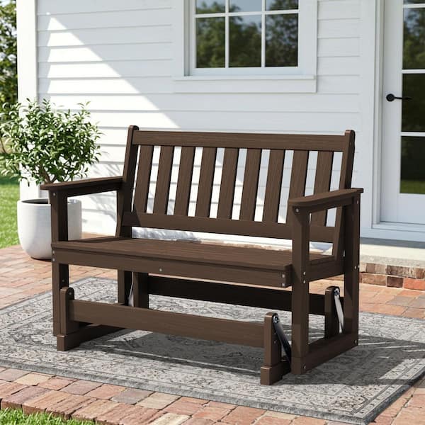 JEAREY HDPE Brown Outdoor Bench, 2 Person Plastic Glider Rocking