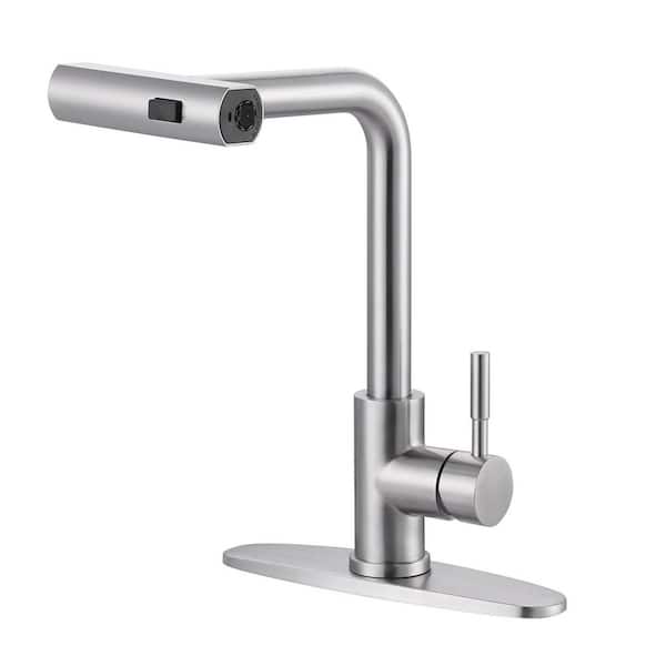 14 in. H Single Handle 360° Swivel Spout Pull Down Sprayer Kitchen Faucet with 3-Mode Spray Included in Brushed Nickel