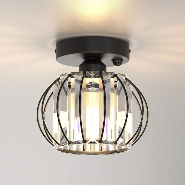 7 in. 1-Light Motion Sensor Semi Flush Mount Ceiling Light, Black Modern Fixture for Smart Entryways & Closets