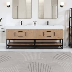 Bianco 84 in. W x 22 in. D x 34 in. H Double Sink Bath Vanity in Light Brown with White Composite Stone Top