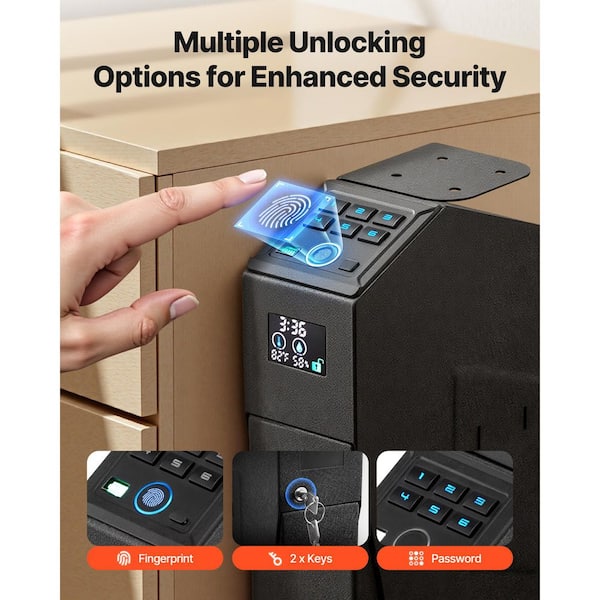 Slider Biometric Pistol Safe – 3-Way Quick Access: Fingerprint, Keypad & Key Lock – Perfect For Nightstand, Bedside, Or Desk Mounting