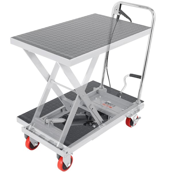 VEVOR Hydraulic Lift Table Cart 500 lbs. Capacity Manual Single Scissor Lift Table with 4 Wheel 28.5 in. Lifting Height, Gray