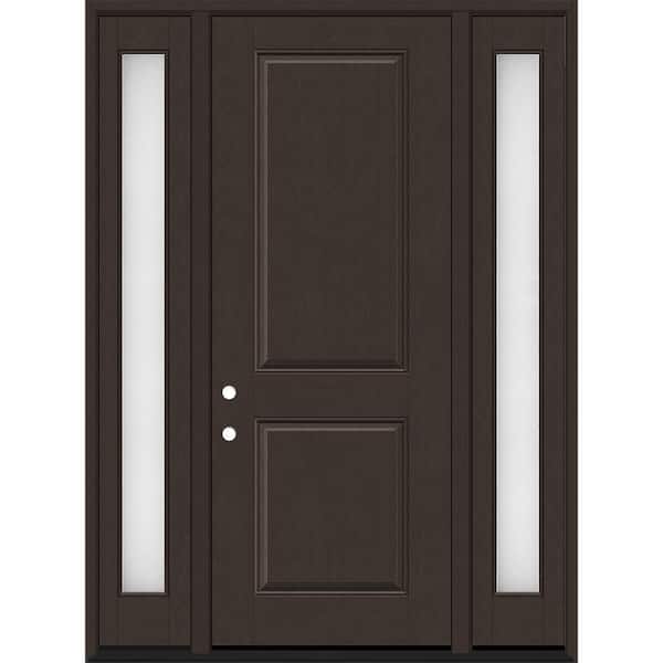 Steves & Sons Regency 64 in. x 96 in. 2P Squaretop RHIS Hickory Stain Mahogany Fiberglass Prehung Front Door w/Obscure12in. SLs 4-9/16