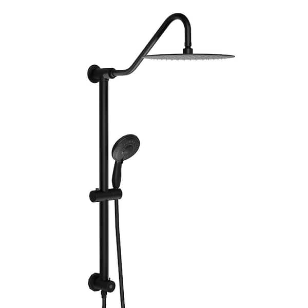 Unbranded Single Handle 5-Spray Patterns 2 Showerheads Shower Faucet 1.8 GPM with High Pressure Rain Hand Shower in Matte Black
