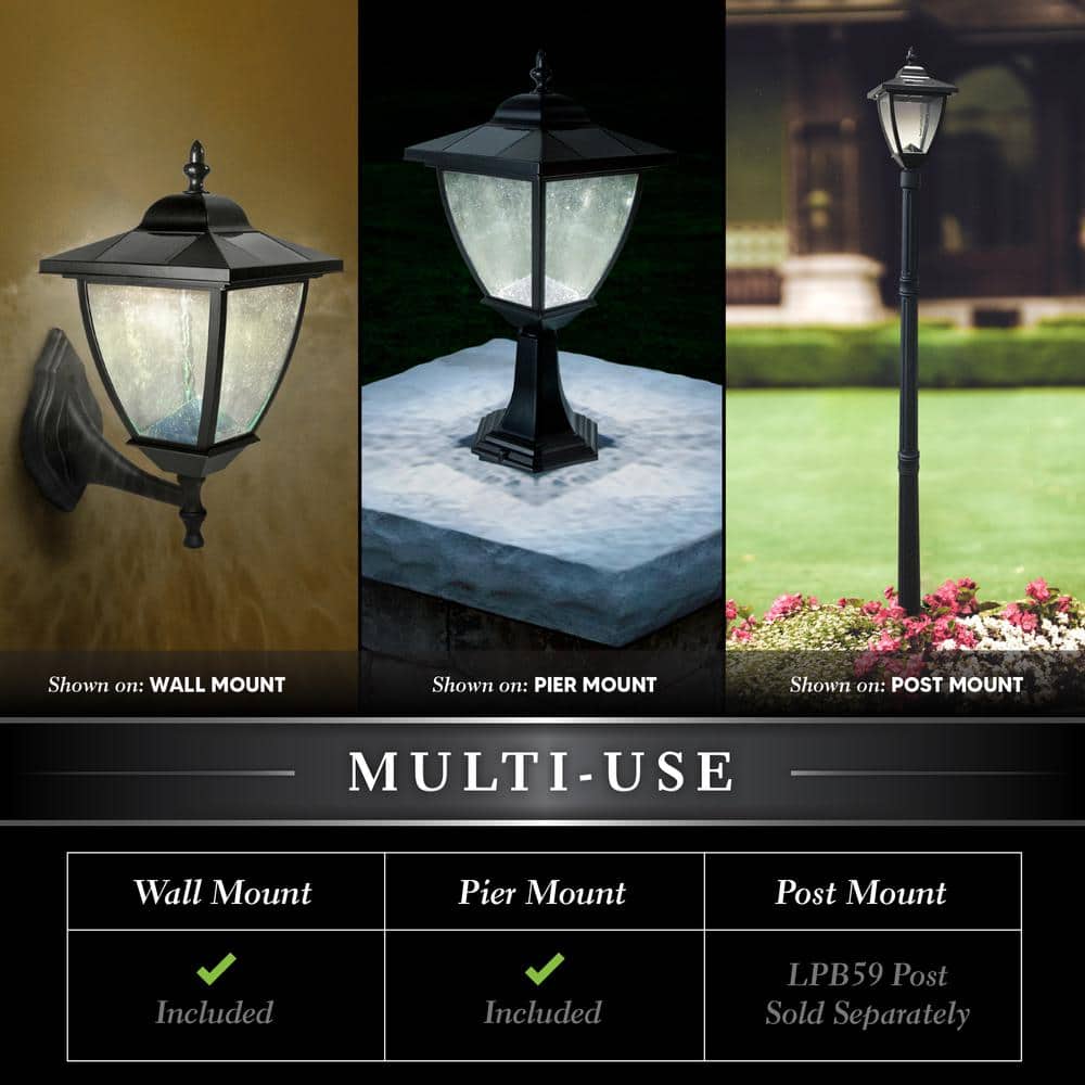 Black Aluminum LED Solar Post and Wall Light