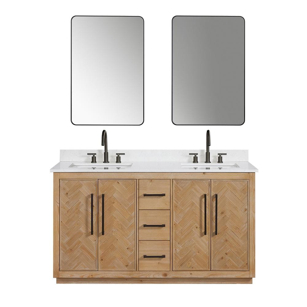Bellavia 60" Weathered Fir Wood Vanity with Stone Top and Mirror