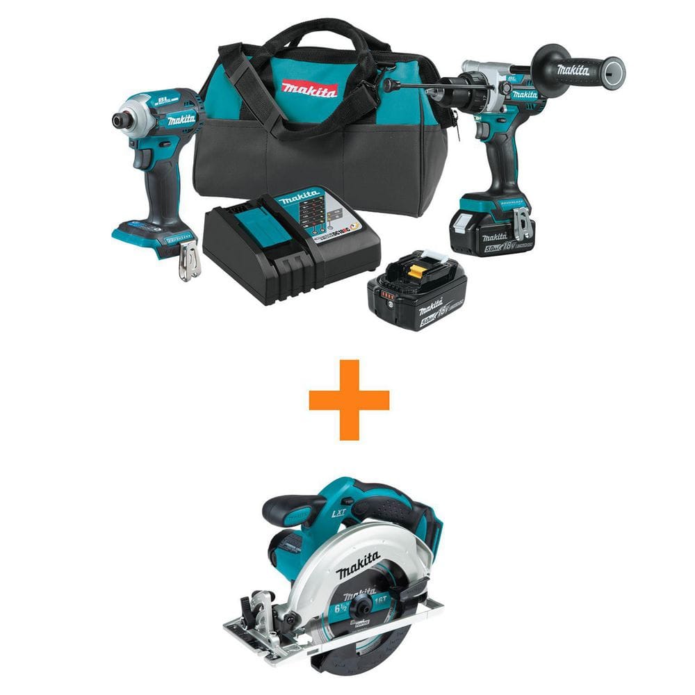 Makita 18V LXT Lithium-Ion Brushless Cordless Combo Kit 5.0 Ah (2-Piece)  with bonus 18V LXT 6-1/2 in. Lightweight Circular Saw XT288T-XSS02Z The  Home Depot